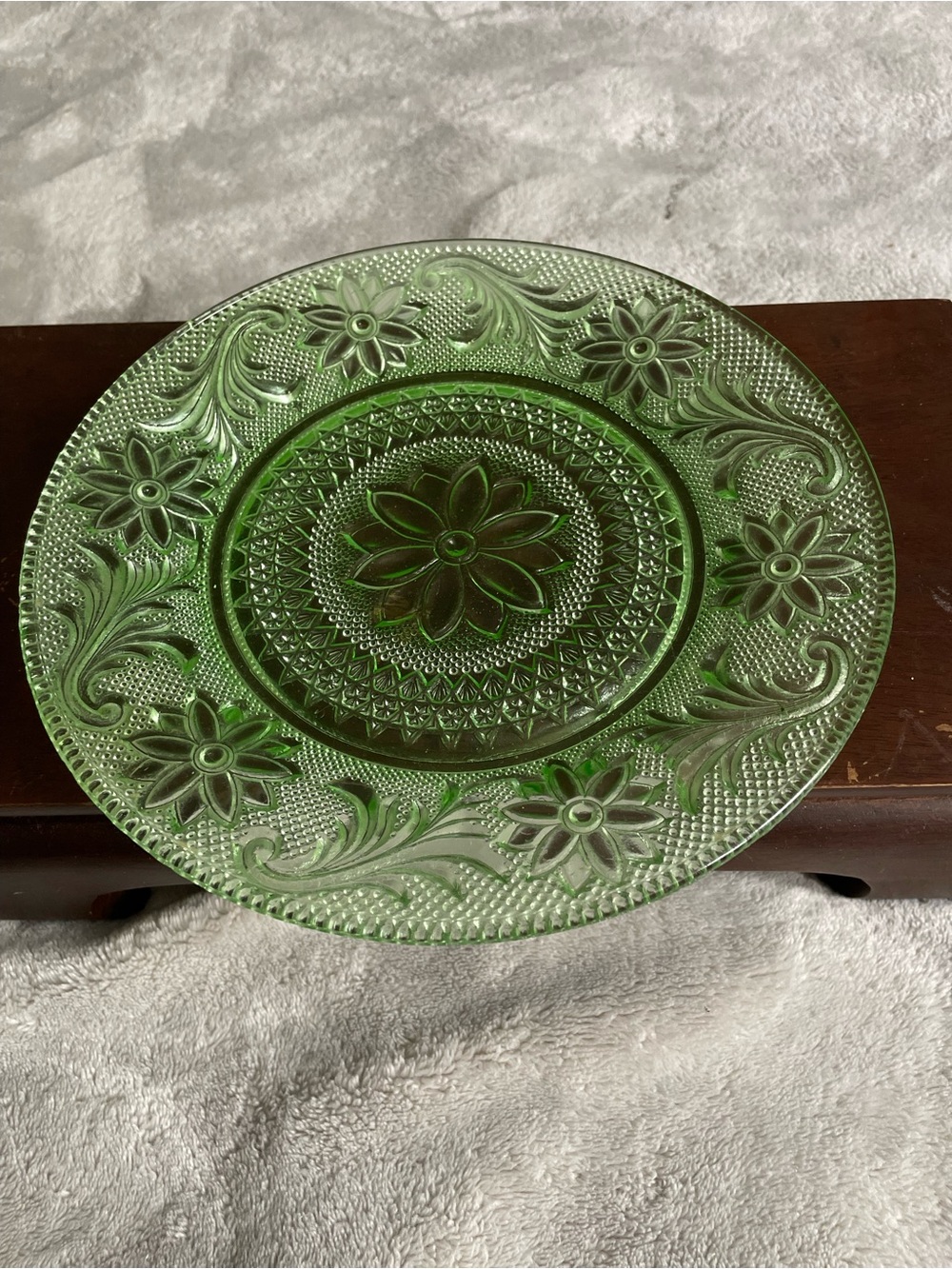 Green Pressed Glass Floral Serving Plate